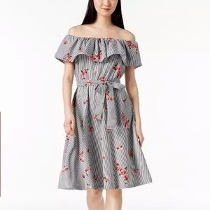 Calvin Klein Embroidered Floral Striped Dress Size 8 Cottagecore Romantic